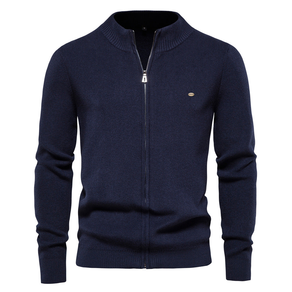 Manteau Gilet en Tricot Zippé Col Montant Style Vintage Décontracté pour Homme