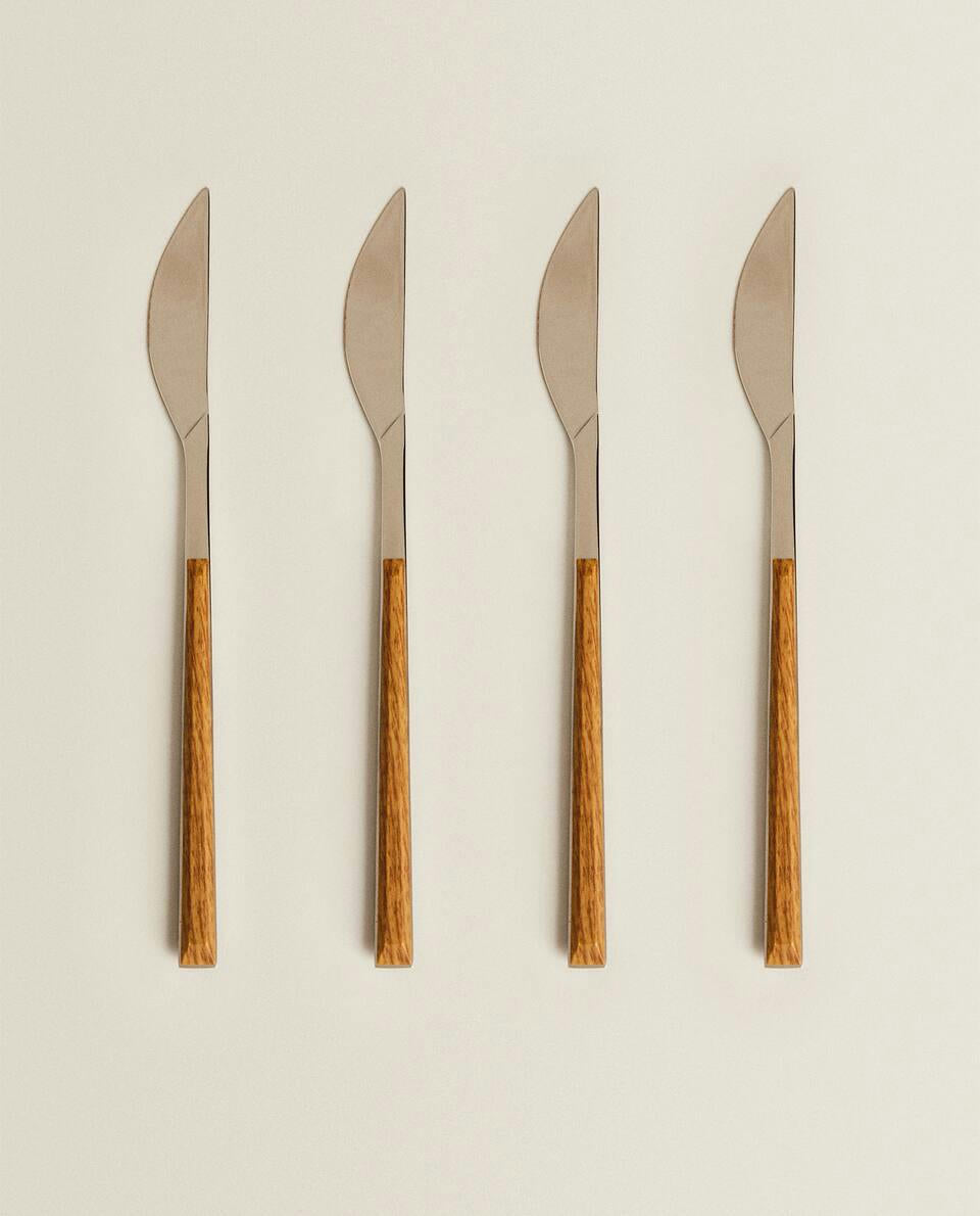 BOX 4 KNIVES WITH WOOD-EFFECT HANDLE