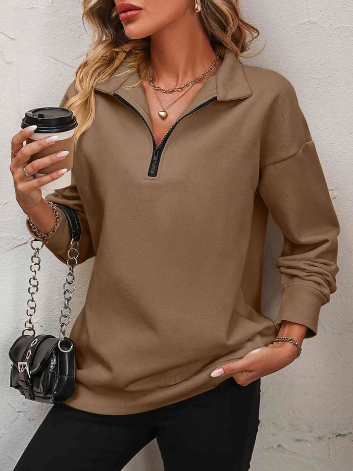 ✨Pull Best-1 en promotion✨Sweat-shirt Femme Zippé Épaules Tombantes Automne/Hiver