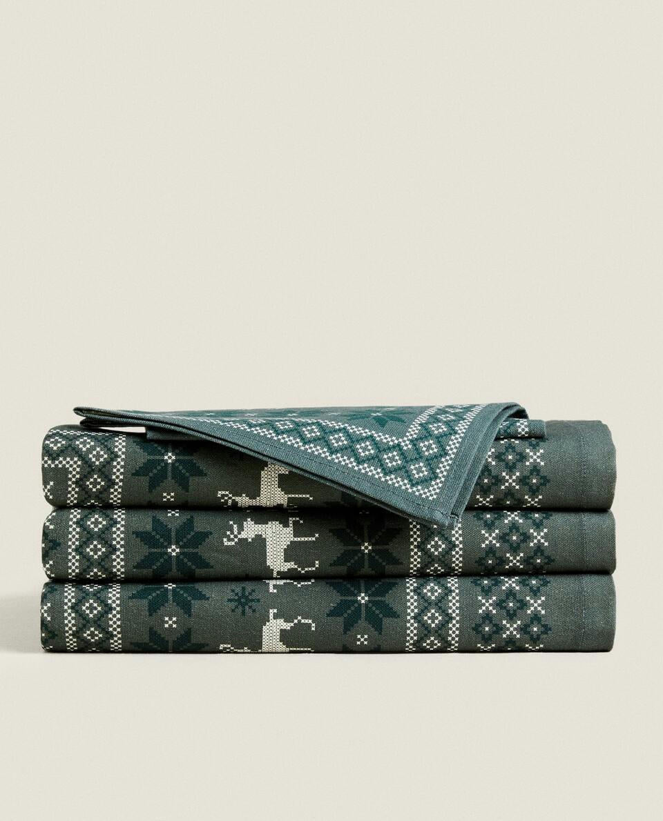 CHRISTMAS CROSS-STICH COTTON TABLECLOTH