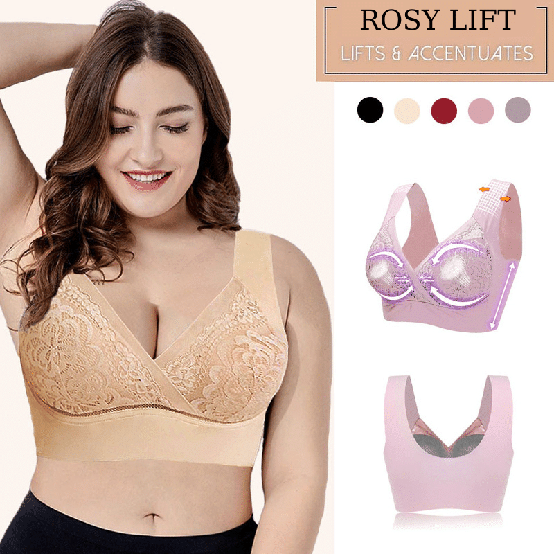Rose - Soutien-gorge en dentelle sans armatures ultra élastique grande taille grand confort