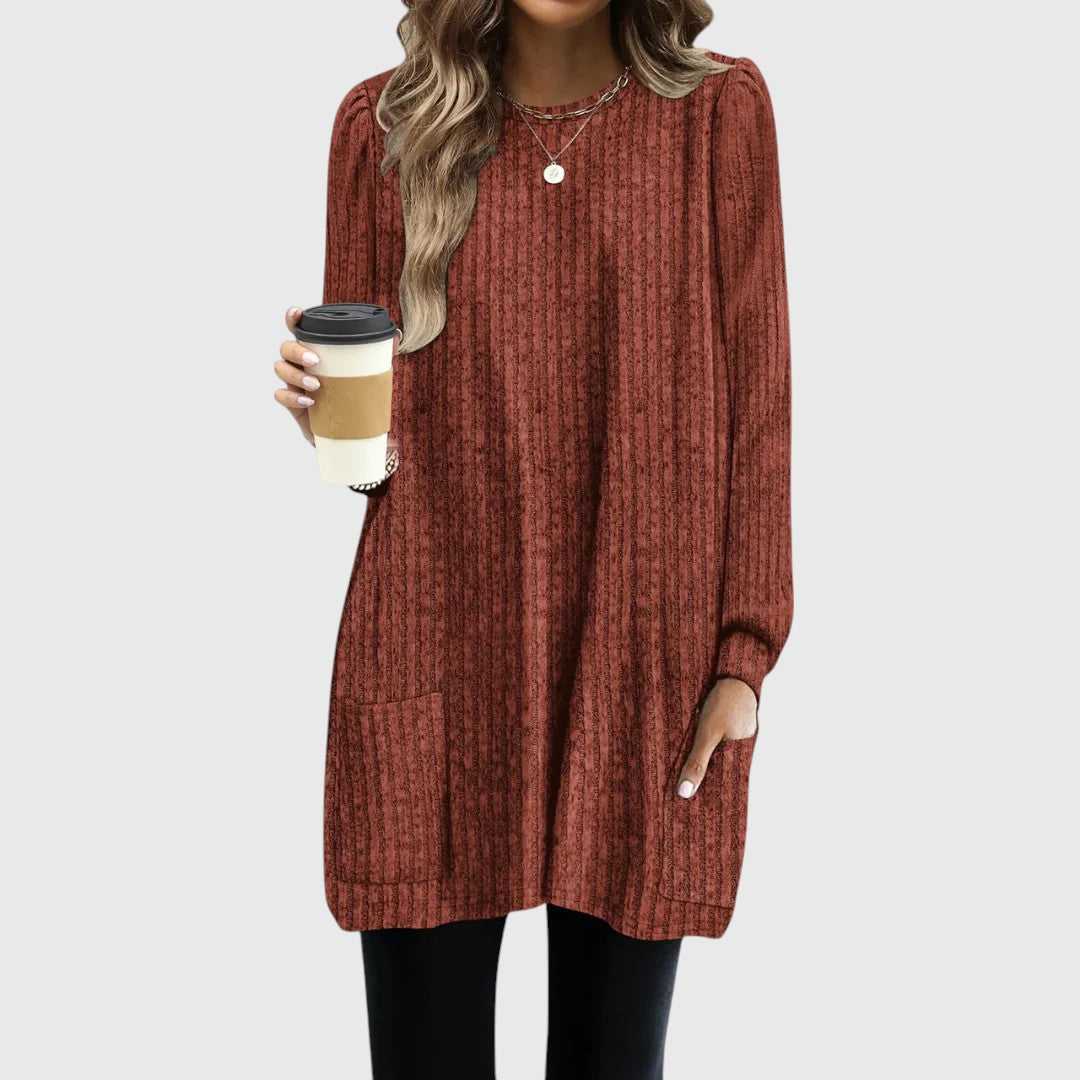 Tunique douillette pour femme, automne/hiver, avec poches