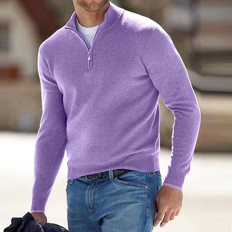 Herren Pullover Strick Einfarbig Stehkragen Halb Reißverschluss Pullover