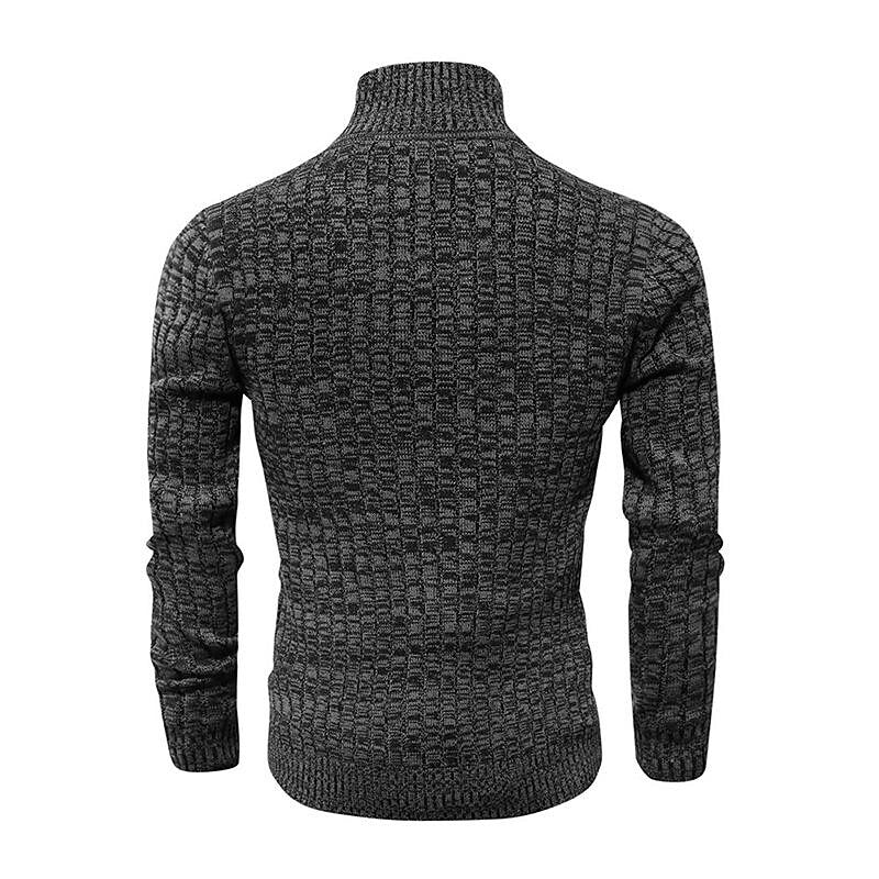 Pull zippé pour homme coupe slim en maille chinée à col montant