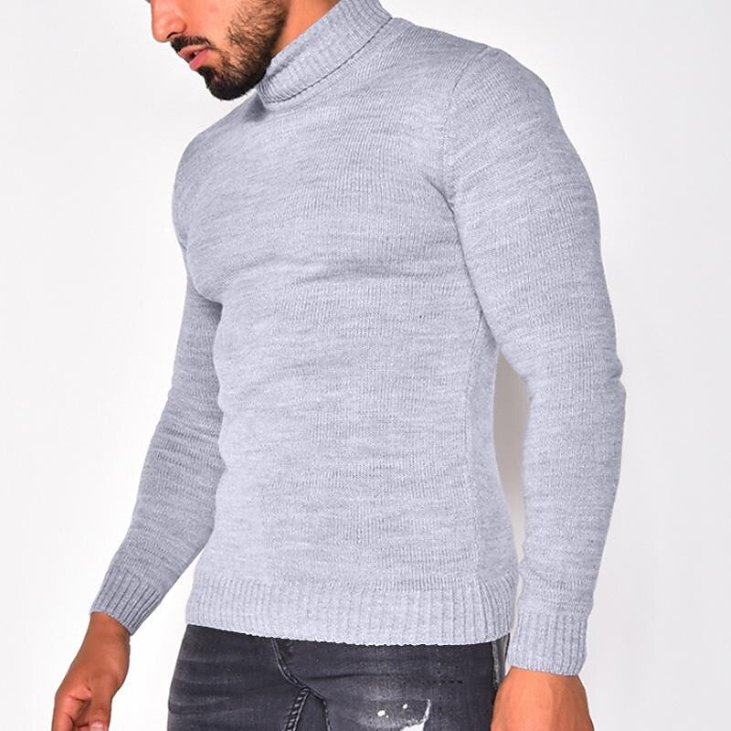 Pull col roulé homme en tricot uni basique