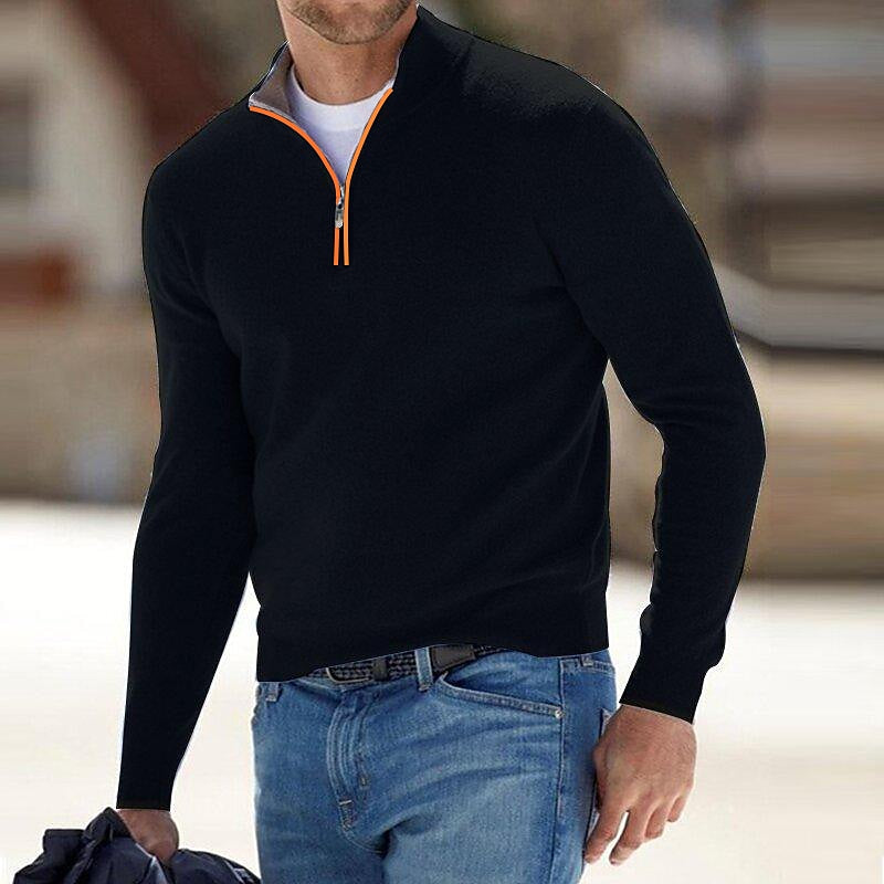 Herren Pullover Strick Einfarbig Stehkragen Halb Reißverschluss Pullover