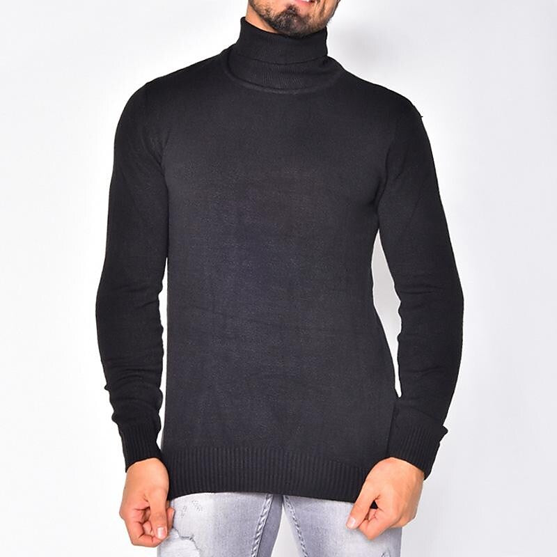 Pull col roulé homme en tricot uni basique